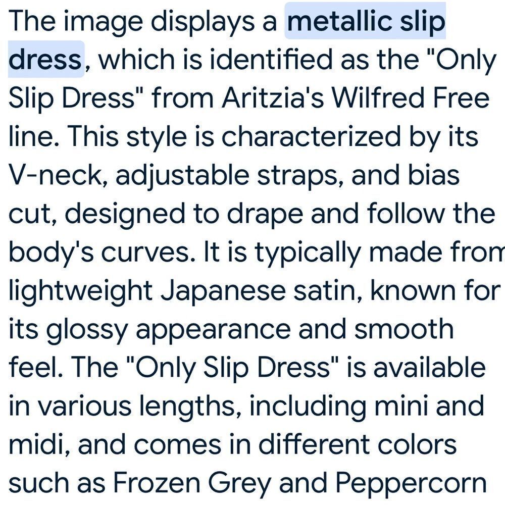Aritzia Wilfred Only Slip Mini Dress Metallic Silver
Lined• Large •Adjustable - Picture 14 of 17